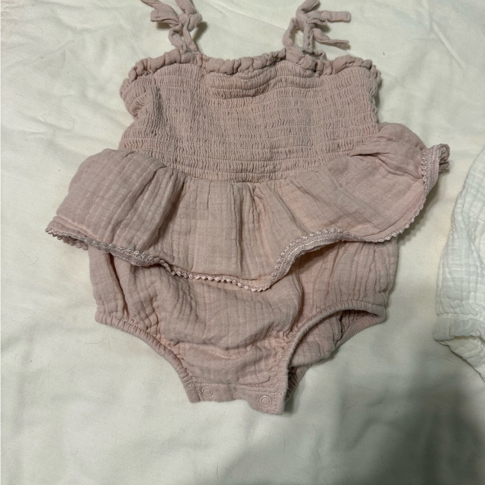 Pink Ruffle Baby One-Piece Romper and Cream boho baby Romper - Picture 7 of 9